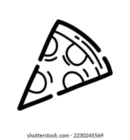 Recorte del icono del doodle de pizza. Símbolo dibujado a mano. Ilustración vectorial.