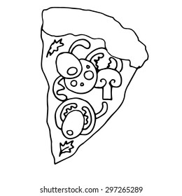 A slice of pizza drawn. Vector illustration.