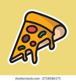 slice of pizza editable cartoon style sticker vector
