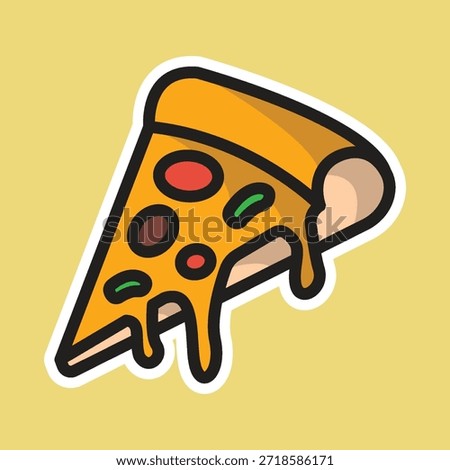 slice of pizza editable cartoon style sticker vector