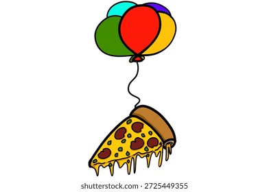Una rebanada de pizza flotando en un globo