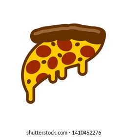 Slice of pizza flowing cheese. Cartoon fast food vector illustration 
