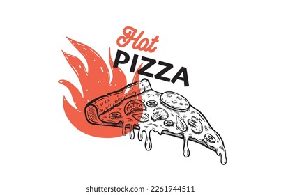 Slice of pizza, hand drawn illustrations, vector.