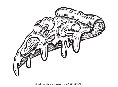 Slice of pizza, hand drawn illustrations, vector.