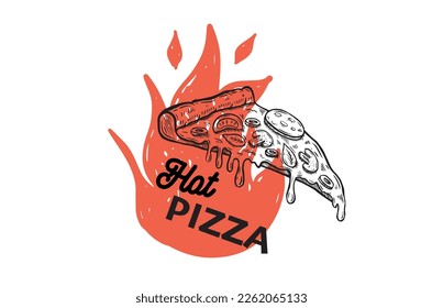 Slice of pizza, hand drawn illustrations, vector.