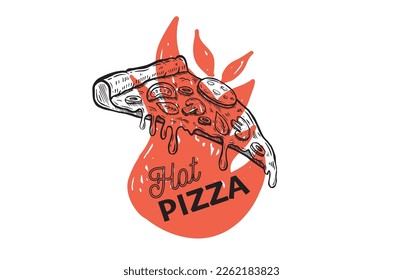 Slice of pizza, hand drawn illustrations, vector.