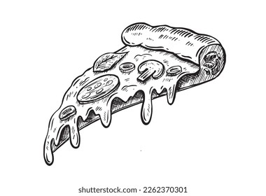 Slice of pizza, hand drawn illustrations, vector.