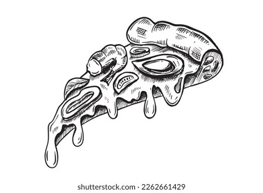 Slice of pizza, hand drawn illustrations, vector.