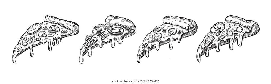 Slice of pizza, hand drawn illustrations, vector.