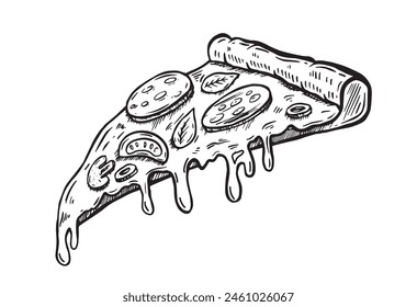 Slice of pizza, hand drawn illustrations, vector.	