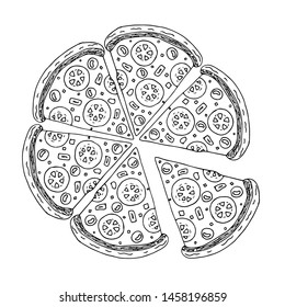 Slice of pizza hand drawn. Street food. Vector illustration