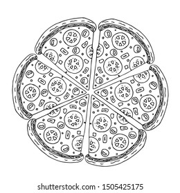 Slice of pizza hand drawn. Street food. Vector illustration