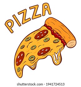 A Slice of Pizza, a hand drawn vector illustration of a slice of pizza.