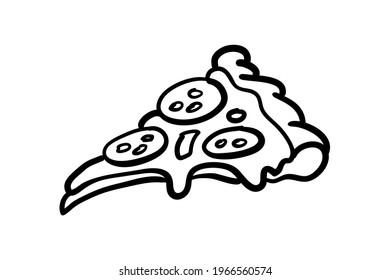 Slice of pizza hand-drawn, line art vector illustration isolated on white background. EPS 10