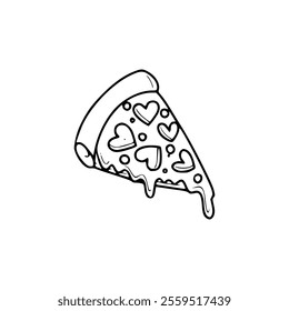 A slice of pizza with hearts on it