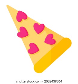 Slice of pizza with hearts. Wedding and valentine day concept. Vector cartoon isolated illustration.