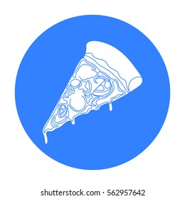 Slice of pizza icon in black style isolated on white background. Pizza and pizzeria symbol stock vector illustration.