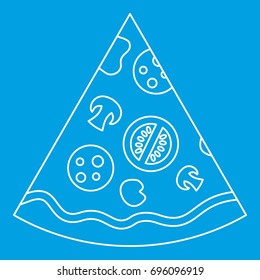 Slice of pizza icon blue outline style isolated vector illustration. Thin line sign