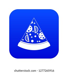 Slice of pizza icon digital blue for any design isolated on white vector illustration