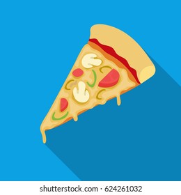 Slice of pizza icon in flat style isolated on white background. Pizza and pizzeria symbol stock vector illustration.