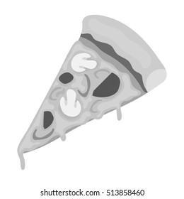 Slice of pizza icon in monochrome style isolated on white background. Pizza and pizzeria symbol stock vector illustration.