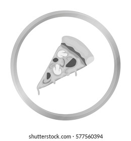 Slice of pizza icon in monochrome style isolated on white background. Pizza and pizzeria symbol stock vector illustration.