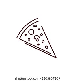 Slice of pizza  icon on the white background. Simple sign. Line style.Vector badge fast food sketch for brochures, banner, restaurant menu and cafe.