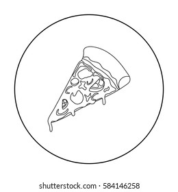 Slice of pizza icon in outline style isolated on white background. Pizza and pizzeria symbol stock vector illustration.