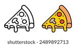 Slice of pizza icon. Pizza piece color illustration. Pizzeria symbol. Fast food sign.
