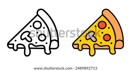 Slice of pizza icon. Pizza piece color illustration. Pizzeria symbol. Fast food sign.