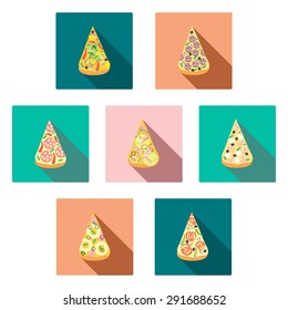 Slice Pizza Icons. Vector Set in Flat Style.