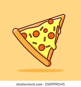 Slice of pizza illustration in cartoon style. Delicious fast food icon concept