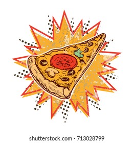 Slice of Pizza Isolated Hand Drawn Vector Illustration