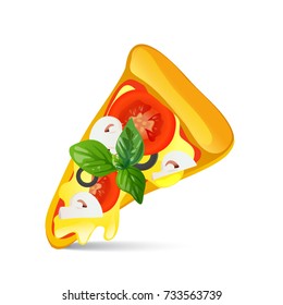 Slice of pizza isolated on white background.