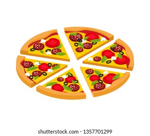 Slice of pizza isometric style isolated. Fast food vector illustration