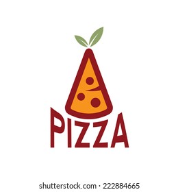 slice of pizza with leaves vector design template