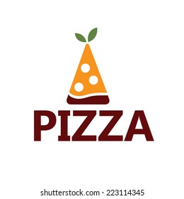 slice of pizza with leaves vector design template