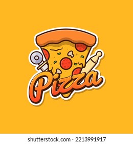 Slice of Pizza Logo Cartoon Illustration