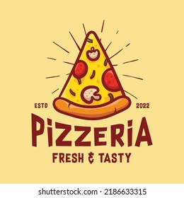 Slice pizza logo with light background, cute and premium design. suitable for restaurant logos, prints, t-shirt designs, wallpapers, cafes, etc