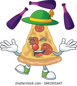 Slice of pizza mascot cartoon design playing Juggling on circus. Vector illustration