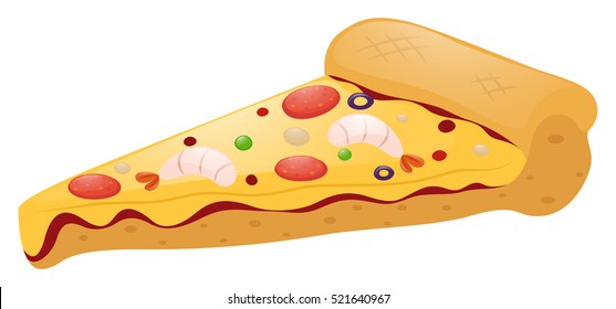 Slice of pizza with meat toppings illustration