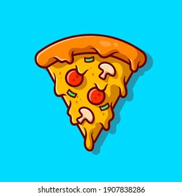 Slice Of Pizza Melted Cartoon Vector Icon Illustration. Fast Food Icon Concept Isolated Premium Vector. Flat Cartoon Style