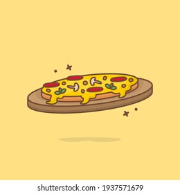 Slice Of Pizza Melted Cartoon Vector Icon Illustration. Fast Food Icon Concept Isolated Premium Vector. Flat Cartoon Style. 