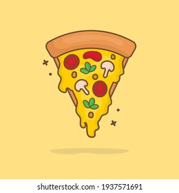 Slice Of Pizza Melted Cartoon Vector Icon Illustration. Fast Food Icon Concept Isolated Premium Vector. Flat Cartoon Style. 