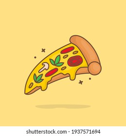 Slice Of Pizza Melted Cartoon Vector Icon Illustration. Fast Food Icon Concept Isolated Premium Vector. Flat Cartoon Style. 