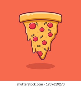 Slice Of Pizza Melted Cartoon Vector Illustration. Fast Food Icon Concept. Vector Flat Cartoon Style