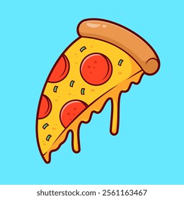 Slice Of Pizza Melted Cartoon Vector Icon Illustration. Food 
Object Icon Concept Isolated Premium Vector. Flat Cartoon 
Style 