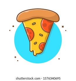 Slice of Pizza Melted Cheese and Meat Vector Illustration. Fast Food Logo. Cafe and Restaurant Menu. Flat Cartoon Style Suitable for Web Landing Page,  Banner, Flyer, Sticker, Card, Background
