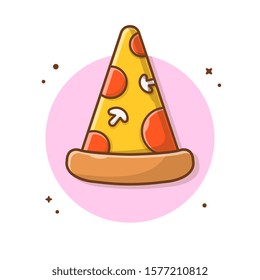 Slice of Pizza Melted Cheese and Meat Vector Illustration. Fast Food Logo. Cafe and Restaurant Menu. Flat Cartoon Style Suitable for Web Landing Page,  Banner, Flyer, Sticker, Card, Background

