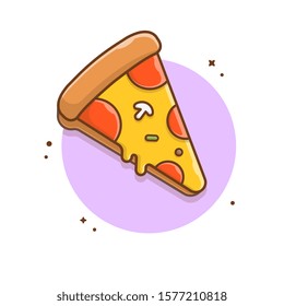 Slice of Pizza Melted Cheese and Meat Vector Illustration. Fast Food Logo. Cafe and Restaurant Menu. Flat Cartoon Style Suitable for Web Landing Page,  Banner, Flyer, Sticker, Card, Background
